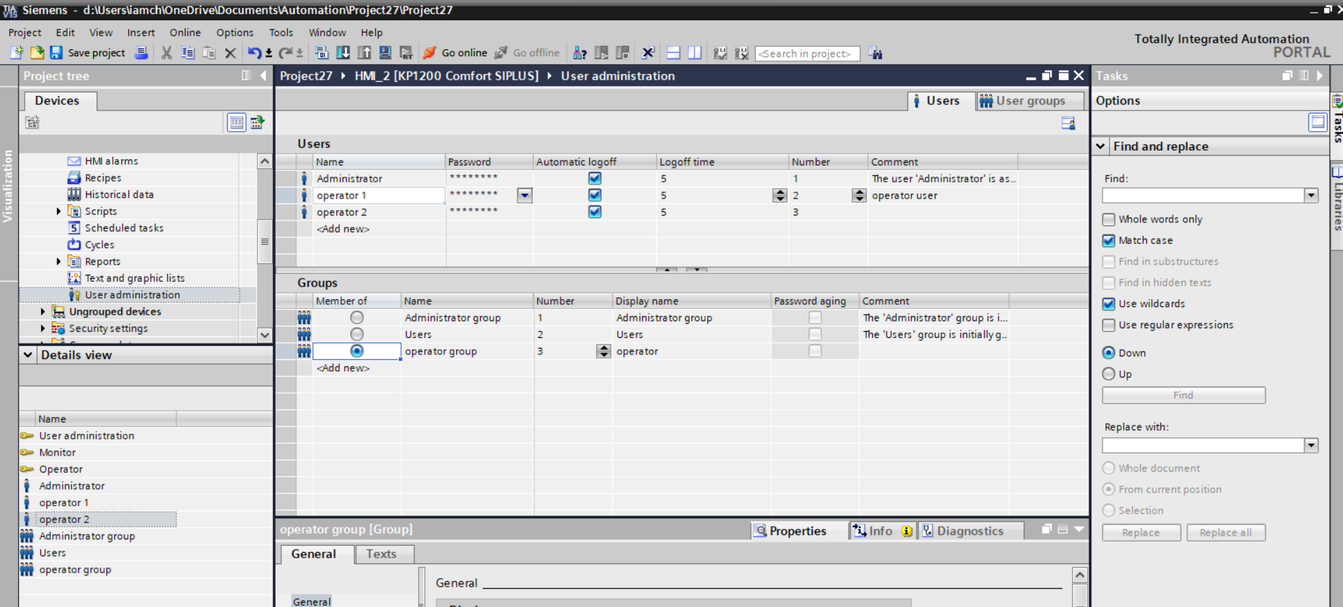 Siemens wincc hmi user management configuration in tia portal